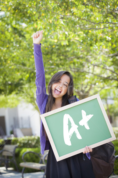 Feminino estudante quadro-negro escrito Foto stock © feverpitch