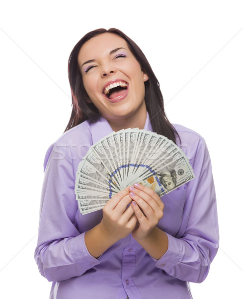 Stock photo: Mixed Race Woman Holding the New One Hundred Dollar Bills