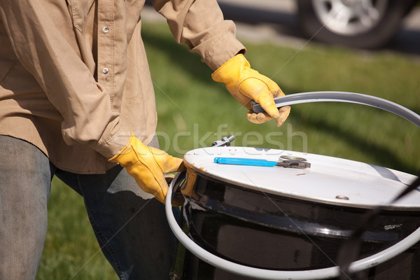 Foto stock: Trabalhador · abertura · utilidade · tambor · couro · luvas