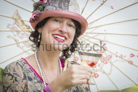 Foto d'archivio: 1920 · ragazza · ombrellone · ritratto · bella · estate