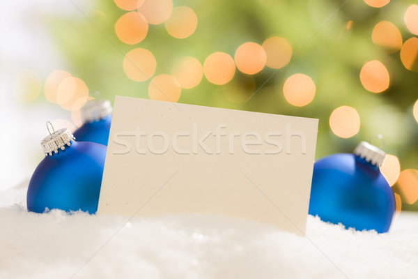 Blue Christmas Ornaments Behind Blank Off-white Card Stock photo © feverpitch