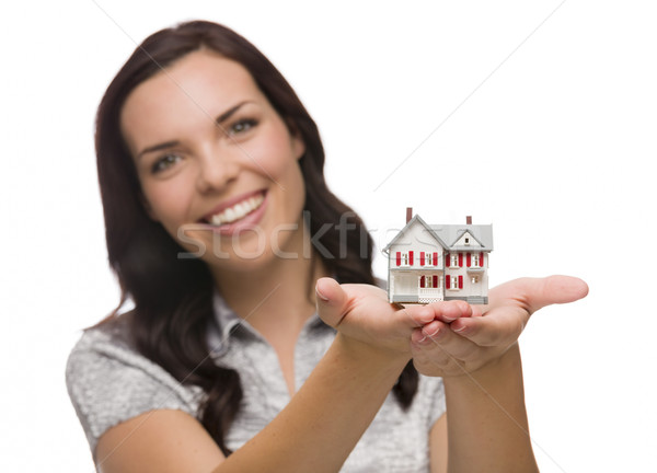 счастливым женщину небольшой дома Сток-фото © feverpitch