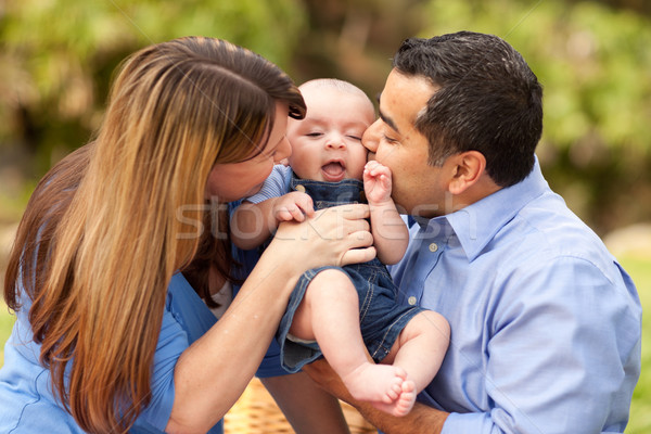 Stock fotó: Boldog · félvér · szülők · játszik · fiú · baba