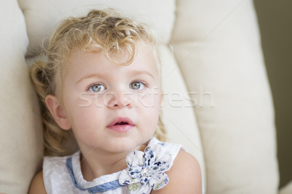Adorable Blonde Haired and Blue Eyed Little Girl in Chair Stock photo © feverpitch