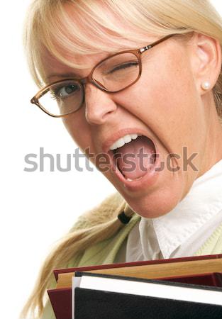 Stock photo: Female With Ponytails Reads Her Book