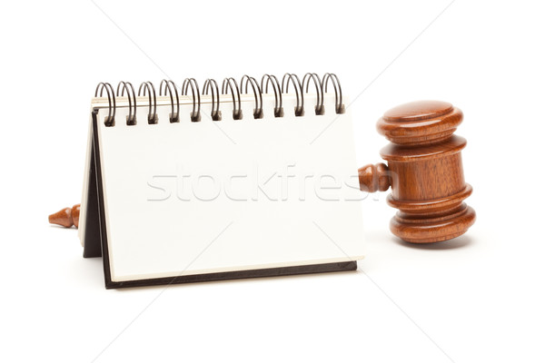 Blank Spiral Note Pad and Gavel on White Stock photo © feverpitch