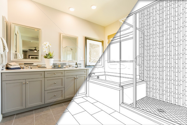 Custom Master Bahroom Design Drawing with Cross Section of Finis Stock photo © feverpitch
