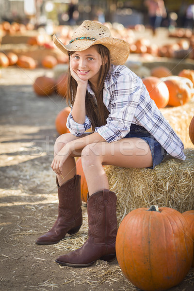 Preteen Girl Portrait at the Pumpkin Patch Stock photo © feverpitch