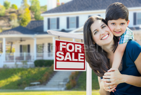 Young Mother and Son In Front of For Sale Real Estate Sign and H Stock photo © feverpitch