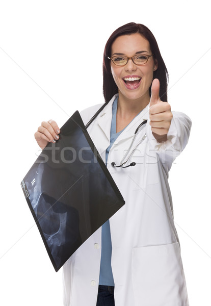 Mixed Race Thumbs Up Female Doctor or Nurse Holding X-ray Stock photo © feverpitch