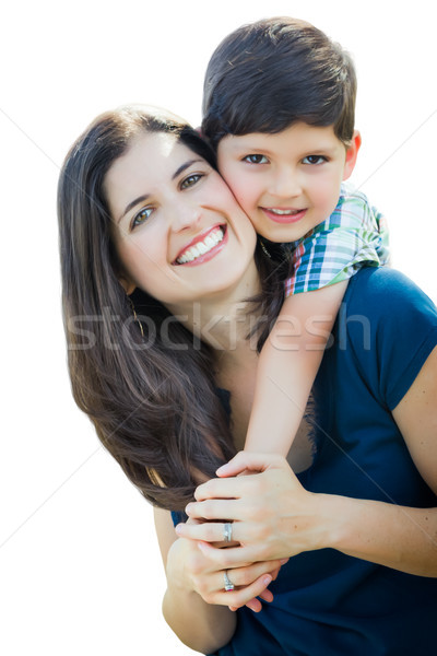 Young Mixed Race Mother and Son Hug Isolated on a White Backgrou Stock photo © feverpitch