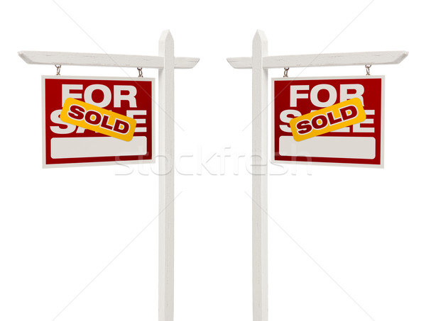 Pary sprzedany sprzedaży nieruchomości znaki Zdjęcia stock © feverpitch