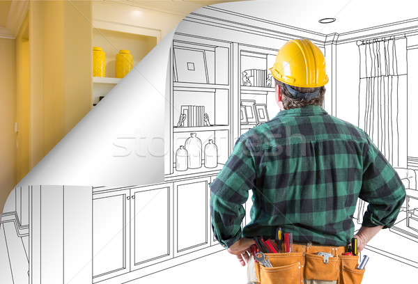 Contractor Facing Built-in Shelves and Cabinets Drawing with Pag Stock photo © feverpitch