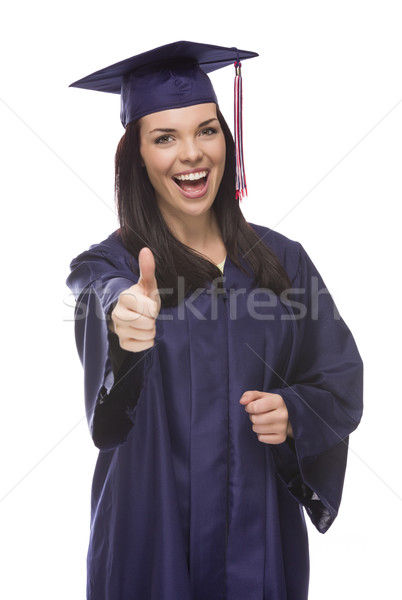 Mixed Race Graduate in Cap and Gown with Thumbs Up Stock photo © feverpitch