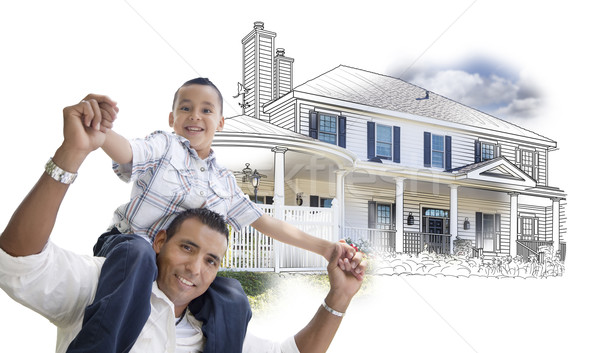 Сток-фото: Hispanic · отцом · сына · дома · рисунок · фото · комбинация