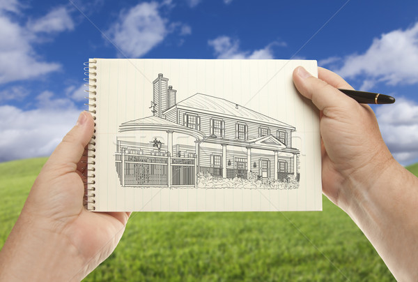 Handen papier huis tekening lege Stockfoto © feverpitch