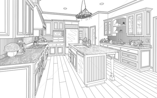 Fekete vám konyha terv rajz fehér Stock fotó © feverpitch