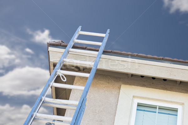 Construction Ladder Leaning Against House Stock photo © feverpitch