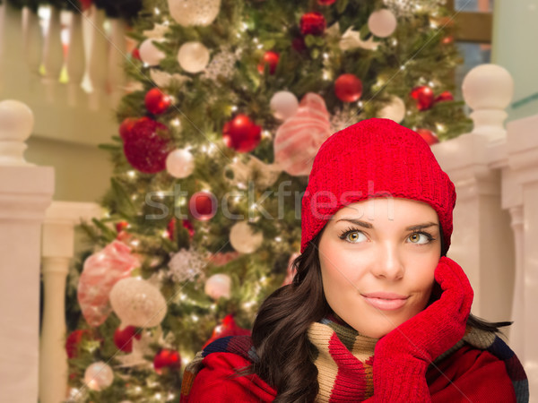 Warmly Dressed Female In Front of Decorated Christmas Tree. Stock photo © feverpitch
