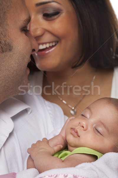 Mixed Race Young Couple with Newborn Baby Stock photo © feverpitch