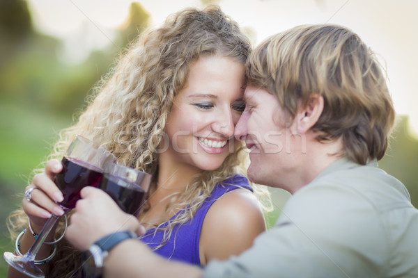 Atraente casal vidro vinho parque Foto stock © feverpitch