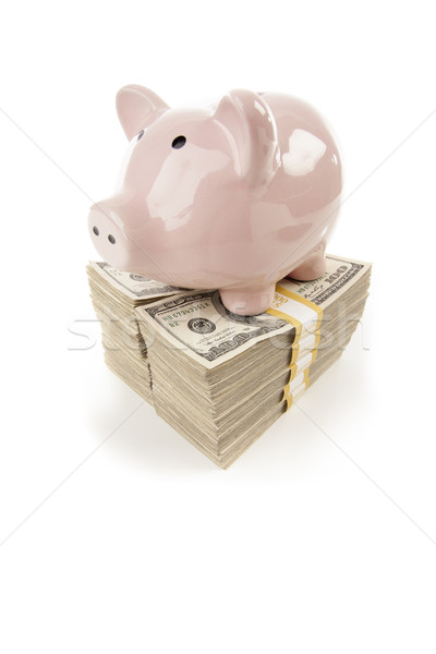 Pink Piggy Bank on Stacks of Money on White Stock photo © feverpitch