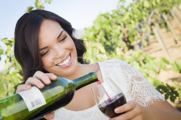 Kadın cam şarap bağ Stok fotoğraf © feverpitch
