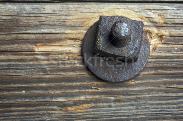 Antique Rusty Bolt, Washer and Wood Stock photo © feverpitch