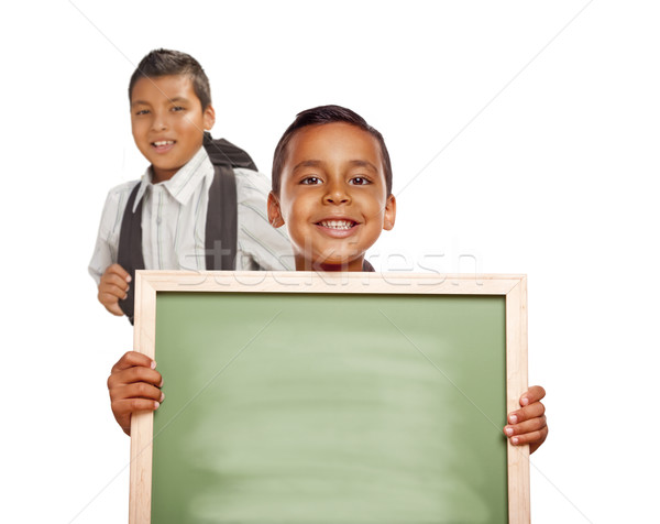 Foto stock: Hispânico · meninos · giz · conselho · branco