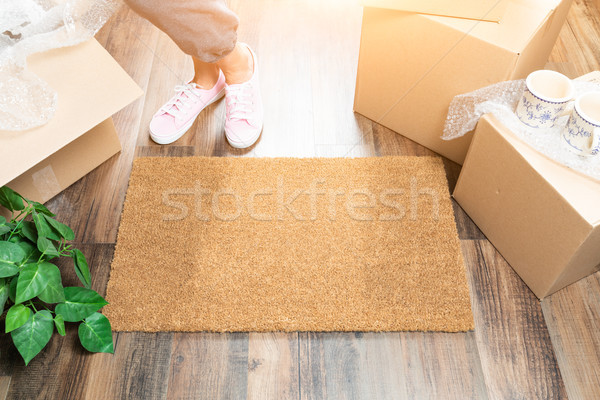 Woman in Pink Shoes and Sweats Standing Near Home Sweet Home Wel Stock photo © feverpitch