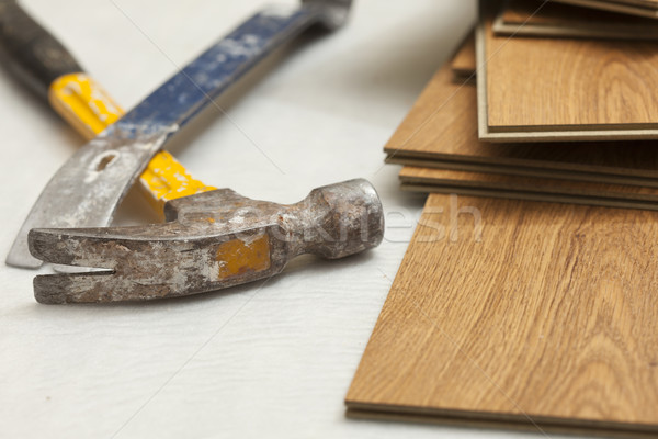 Hammer and Pry Bar with Laminate Flooring Abstract Stock photo © feverpitch