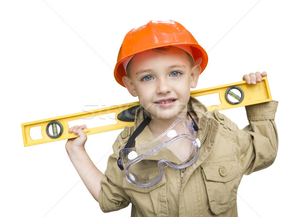 Child Boy with Level Playing Handyman Outside Isolated Stock photo © feverpitch