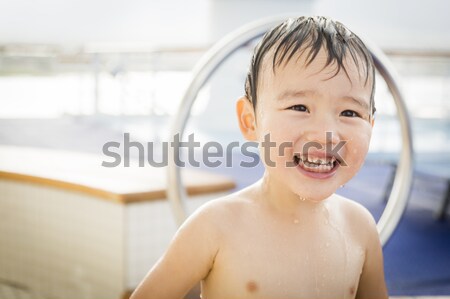 Halfbloed jongen waterpark groot rubber Stockfoto © feverpitch