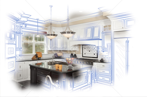 Beautiful Custom Kitchen Design Drawing and Photo Combination Stock photo © feverpitch