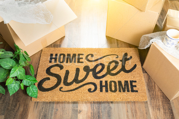 Home sweet home bienvenida piso de madera piso planta Foto stock © feverpitch