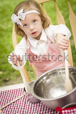 Adorable Little Girl Playing Chef Cooking Stock photo © feverpitch