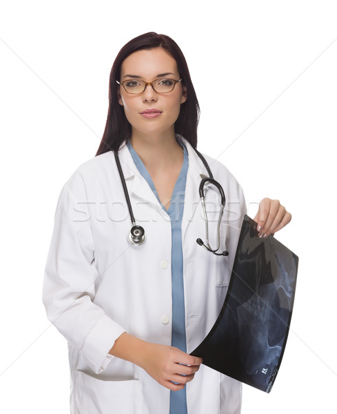 Mixed Race Female Doctor or Nurse Holding X-ray on White Stock photo © feverpitch
