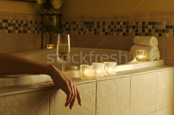 Stock fotó: Nő · fürdőkád · gyönyörű · nő · habfürdő · pezsgő · bor