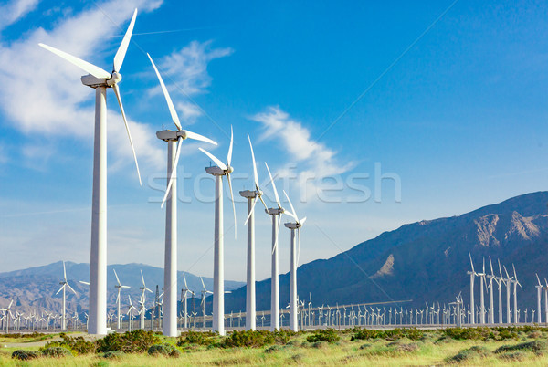 Dramatyczny turbina wiatrowa gospodarstwa pustyni California charakter Zdjęcia stock © feverpitch