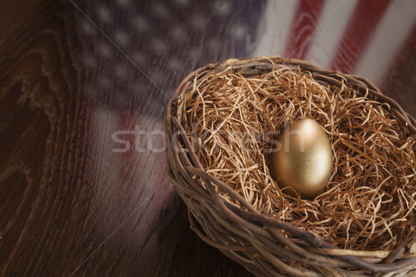 金の卵 巣 アメリカンフラグ 反射 表 木製のテーブル ストックフォト © feverpitch