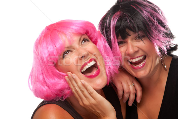 Portret twee roze zwarte glimlachend meisjes Stockfoto © feverpitch