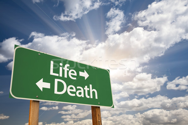 Life and Death Green Road Sign Over Clouds Stock photo © feverpitch