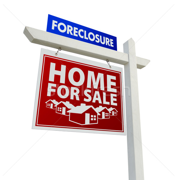 Red and Blue Foreclosure Home For Sale Real Estate Sign on White Stock photo © feverpitch