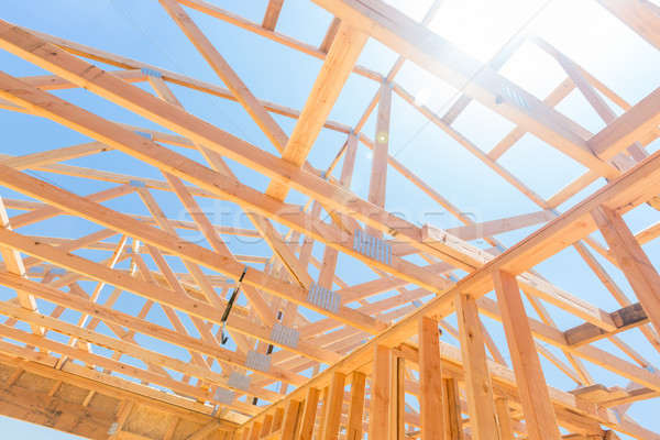 Stock photo: Wood Home Framing Abstract At Construction Site.