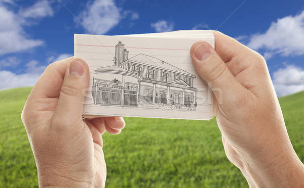 Male Hands Holding Stack of Flash Cards Stock photo © feverpitch