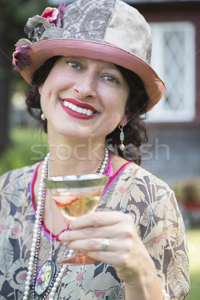 1920s Dressed Girl With Glass of Wine Portrait Stock photo © feverpitch