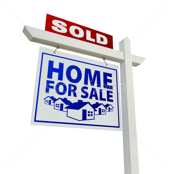 Foto stock: Azul · rojo · vendido · casa · venta · inmobiliario