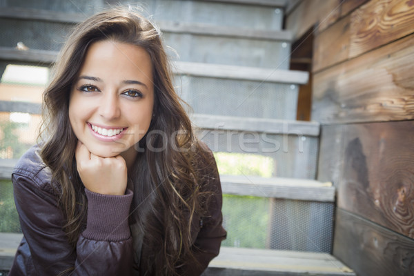 Stock photo: Mixed Race Young Adult Woman Portrait on Staircase