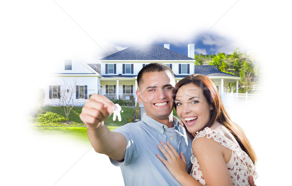 Military Couple with Keys Over House Photo in Cloud Stock photo © feverpitch