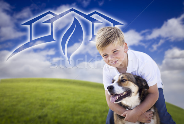 Stock foto: Junge · Hund · spielen · außerhalb · Grafik